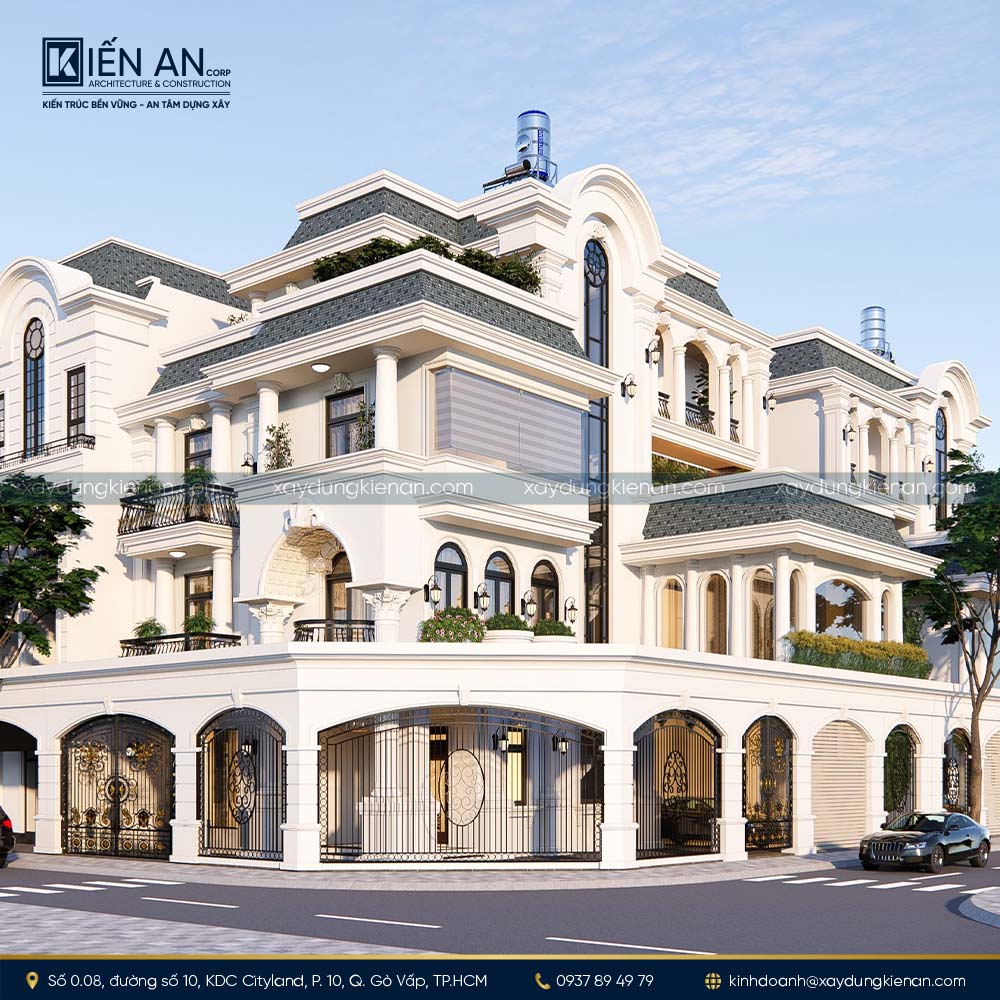 Tường rào biệt thự hiện đại kết hợp cửa cổng tự động, đường nét tối giản, phù hợp với phong cách kiến trúc hiện đại.
