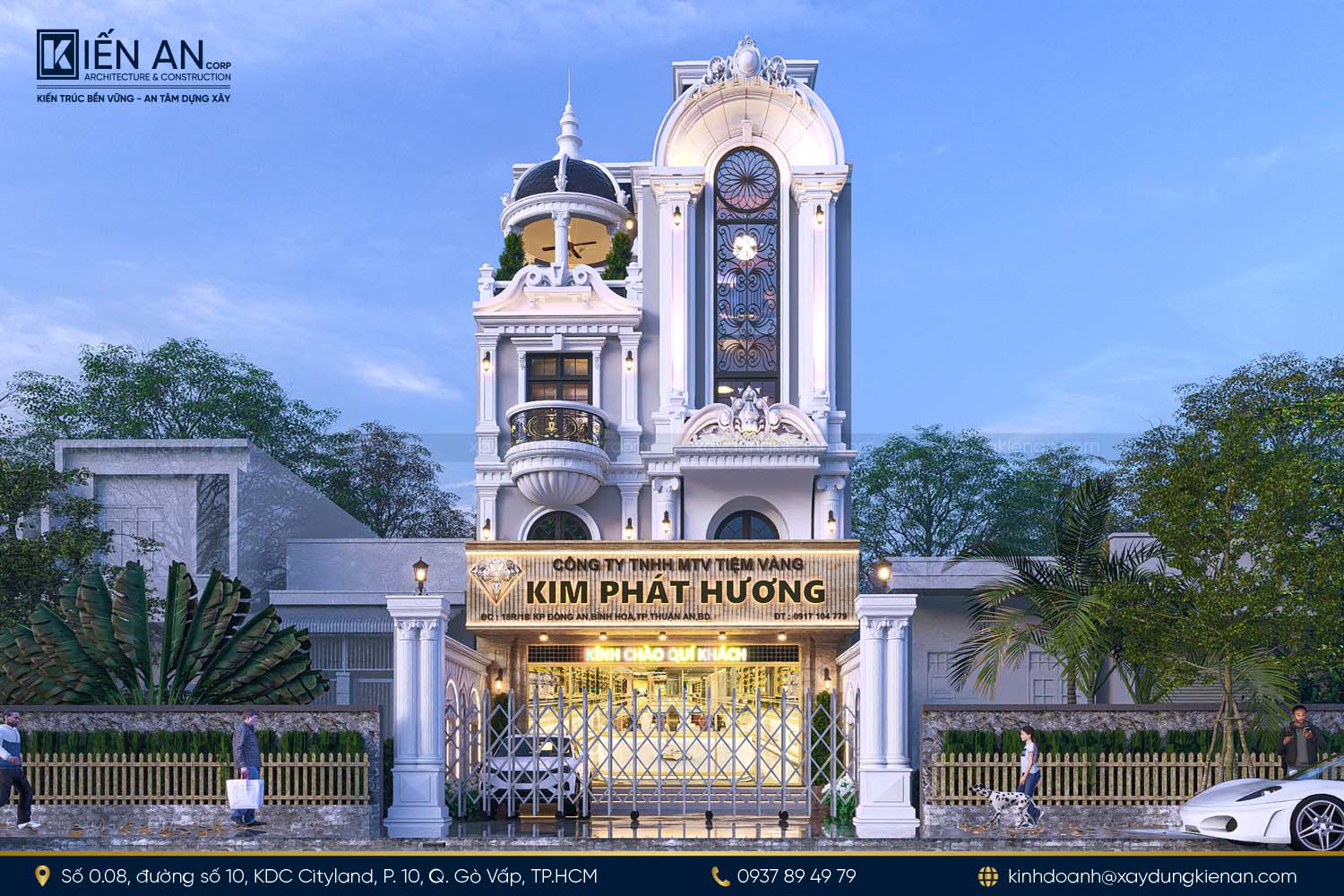 Mặt tiền mẫu nhà phố kết hợp kinh doanh tân cổ điển kiểu Pháp