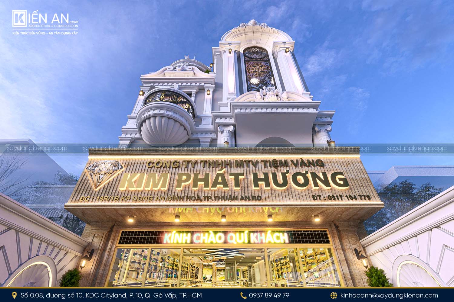 Chi tiết kiến trúc mặt tiền mẫu nhà phố kết hợp kinh doanh 3 tầng