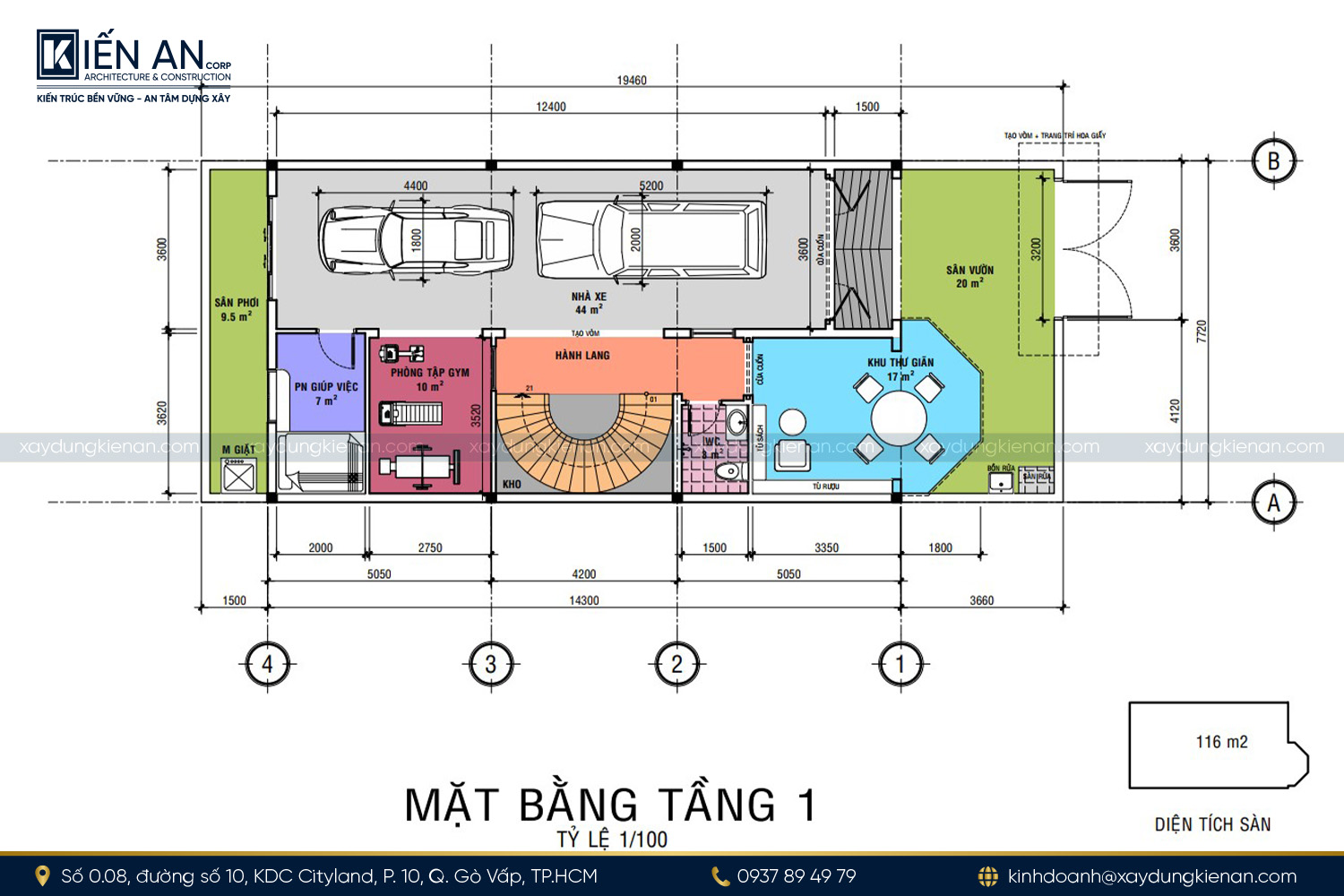 Bản vẽ công năng tầng 1 nhà 3 tầng mặt tiền 8m