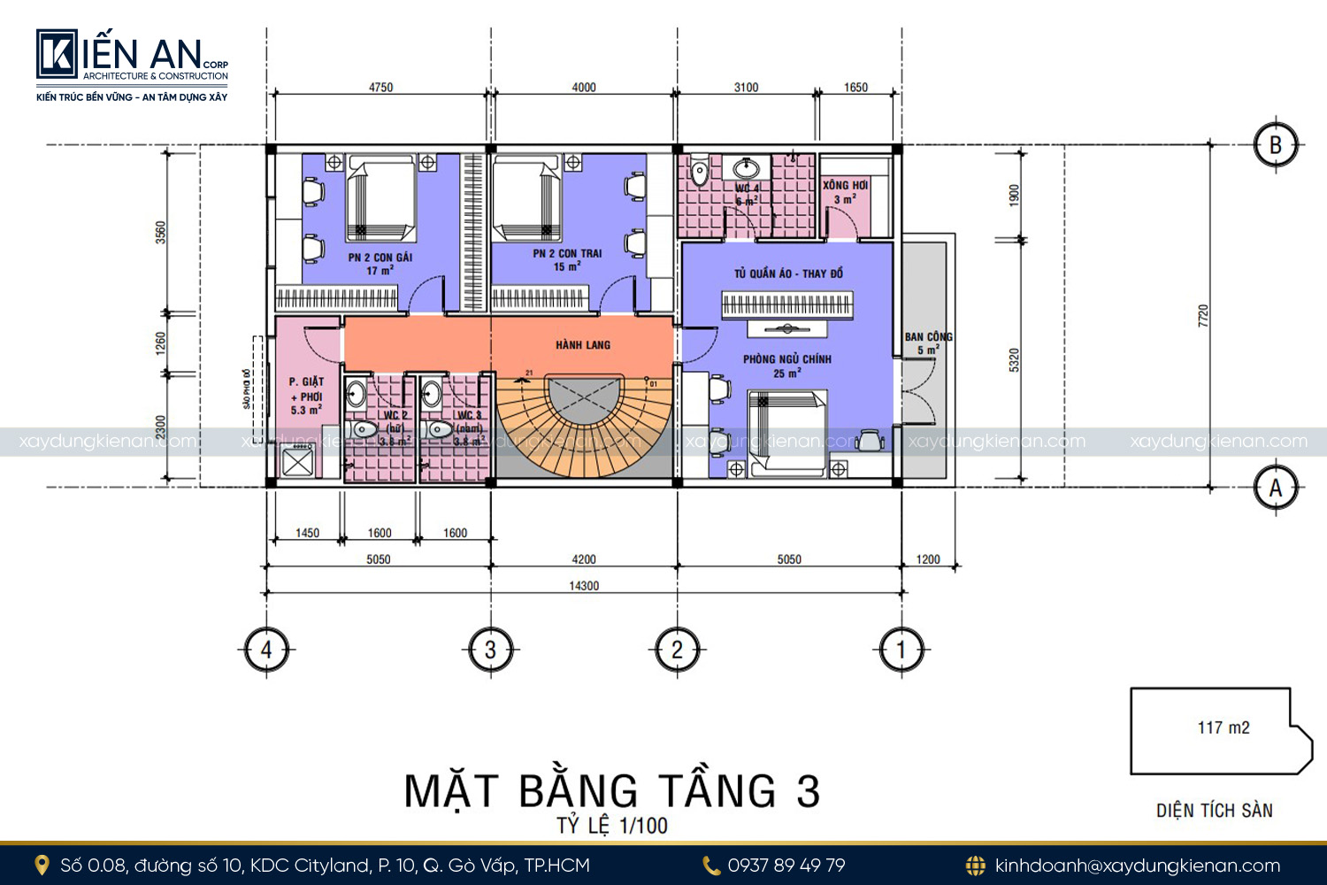 Bản vẽ công năng tầng 3 nhà 3 tầng mặt tiền 8m